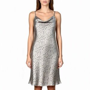 Love Ady Satin Midi Dress Size Small Draped Neckline Spagetti Strap Champagne Be